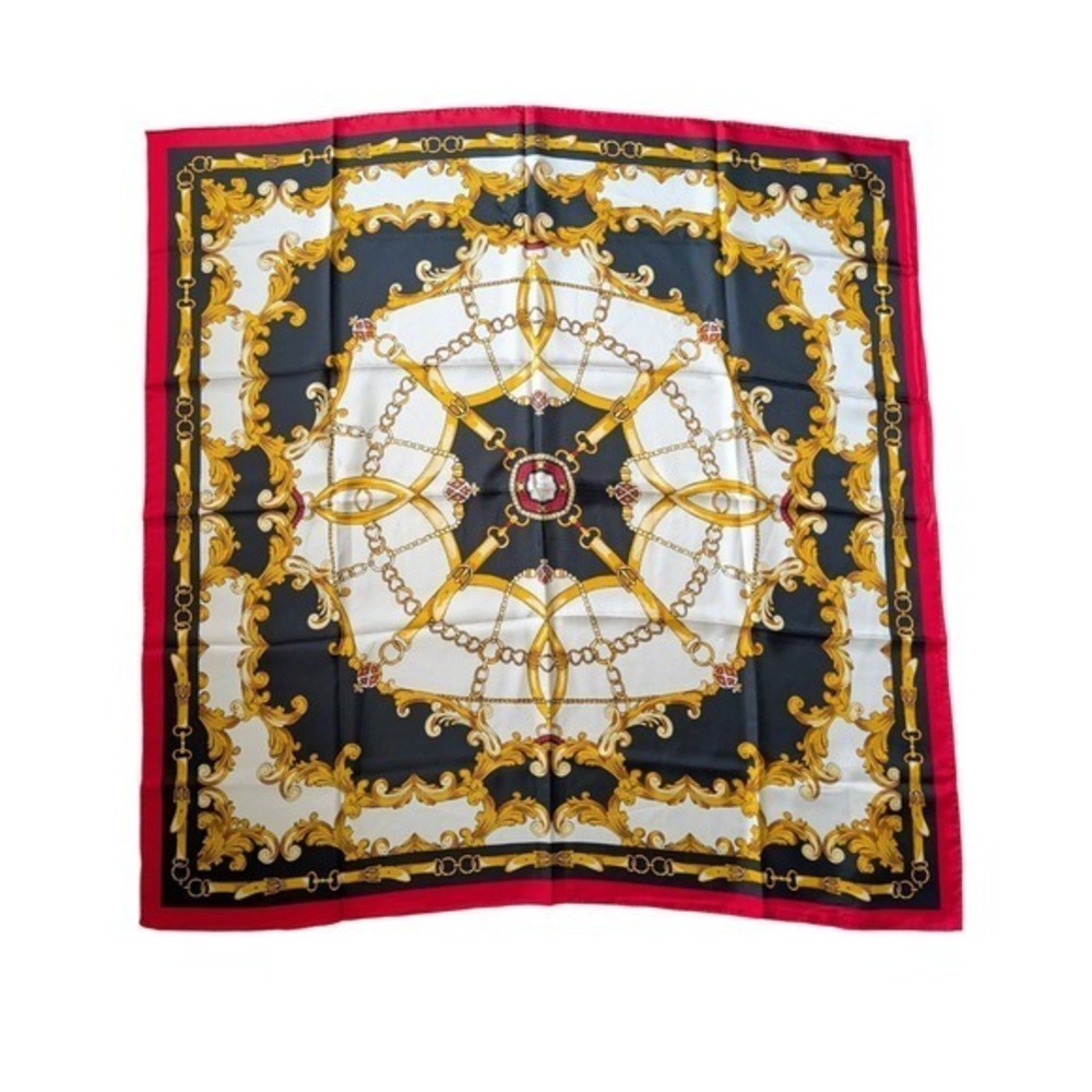Chicos Versace inspired Regal Luxury Gold Chain Link Red and Black Silk Scarf